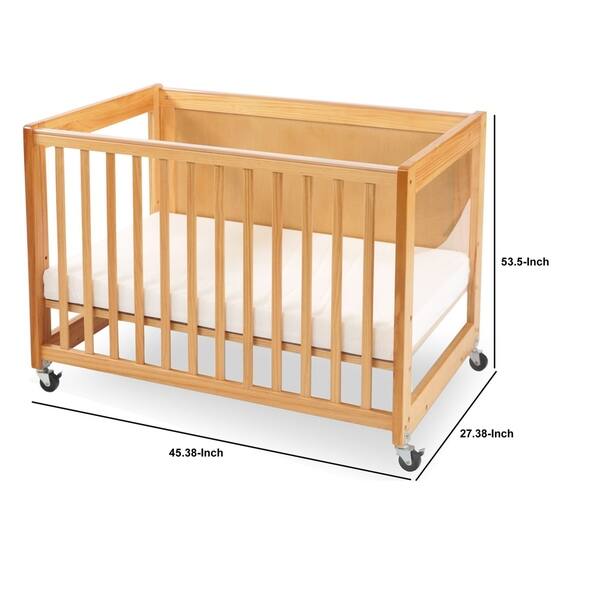 Modular Dual Level Slatted Crib with Acrylic Panels, Brown and Clear