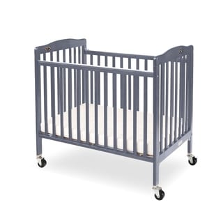 Slatted Foldable Pocket Wooden Crib with Casters Support, Gray