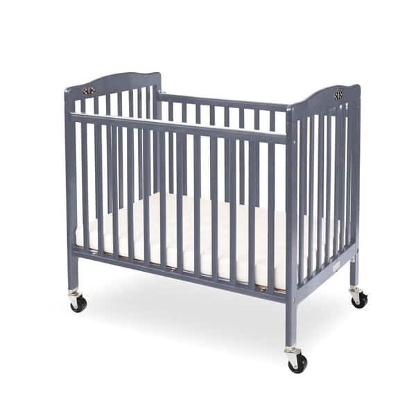 slide 2 of 5, Slatted Foldable Pocket Wooden Crib with Casters Support, Gray