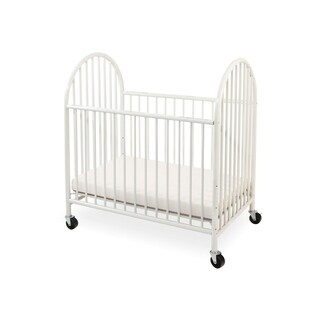 Slatted Metal Crib with Casters and Arched End Panel, White and Black