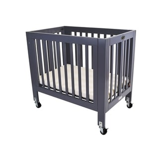 Slatted Wooden Crib with Folding Mechanism and Casters Support, Gray