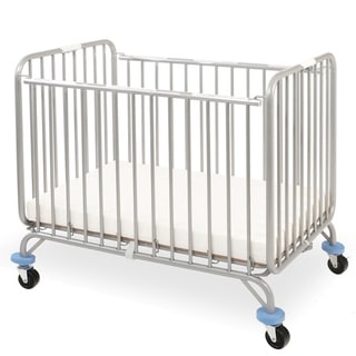 Slatted Metal Crib with Folding Mechanism and Casters, Large, Silver