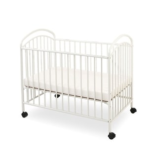 Grid Metal Mini Crib with Adjustable Mattress Height and Casters,White