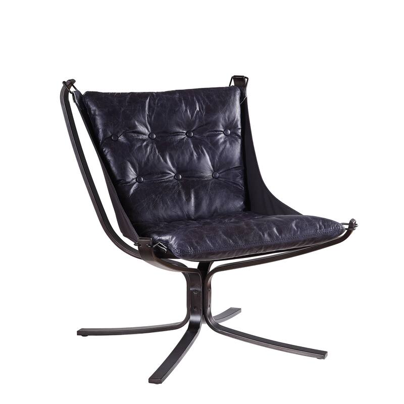 Star Base Metal Accent Chair with Faux Leather Seating, Blue and Brown