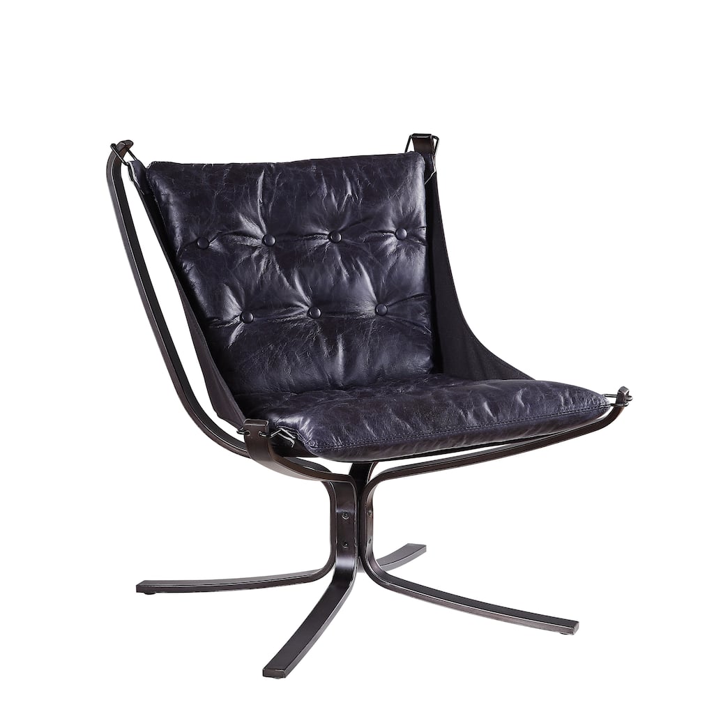 Star Base Metal Accent Chair with Faux Leather Seating, Blue and Brown