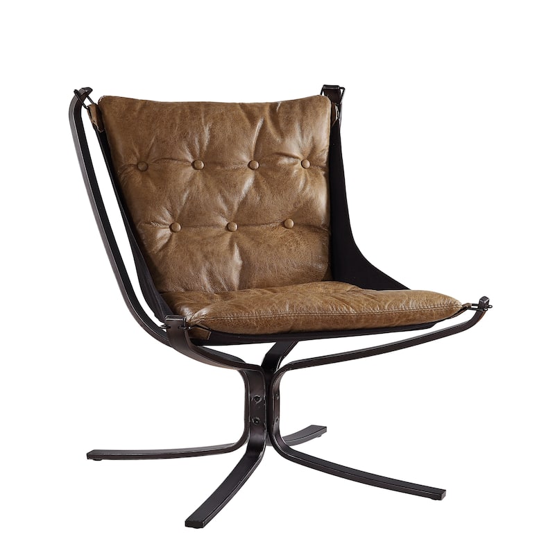 Faux Leather Upholstered Metal Frame Accent Chair with Star Base,Brown