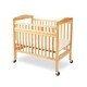 preview thumbnail 2 of 3, Slatted Wooden Crib with Casters and Safety Gate, Brown and Clear