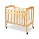 preview thumbnail 1 of 3, Slatted Wooden Crib with Casters and Safety Gate, Brown and Clear