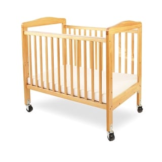 Slatted Wooden Crib with Casters and Acrylic Inserts, Brown and Clear