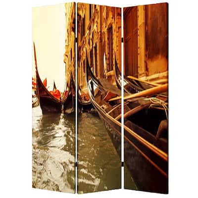 Venice Street Printed Foldable Screen with 3 Panels, Brown