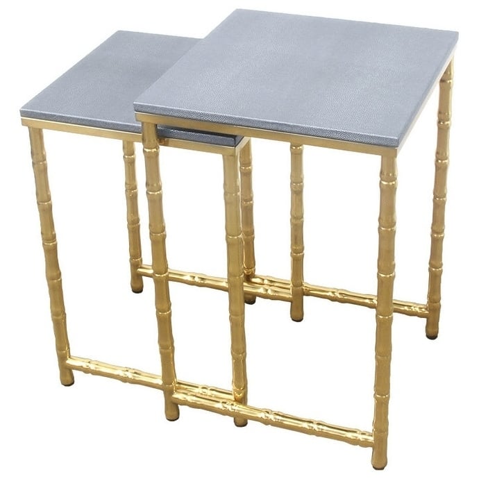 Bamboo Leg Nesting Tables, Faux Shagreen with Gold Metal, 2 Piece Set