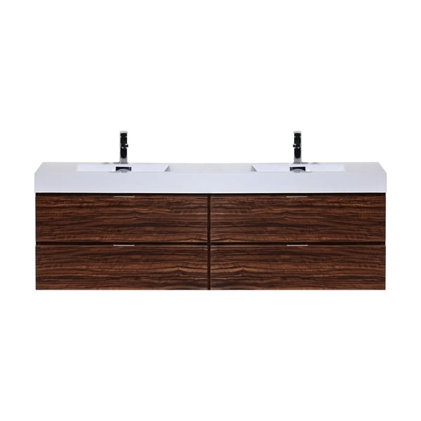 Bliss 72" Walnut Wall Mount Double Sink Modern Bathroom Vanity