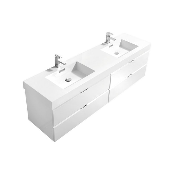 Bliss 80" High Gloss White Wall Mount Single Sink Modern Bathroom Vanity