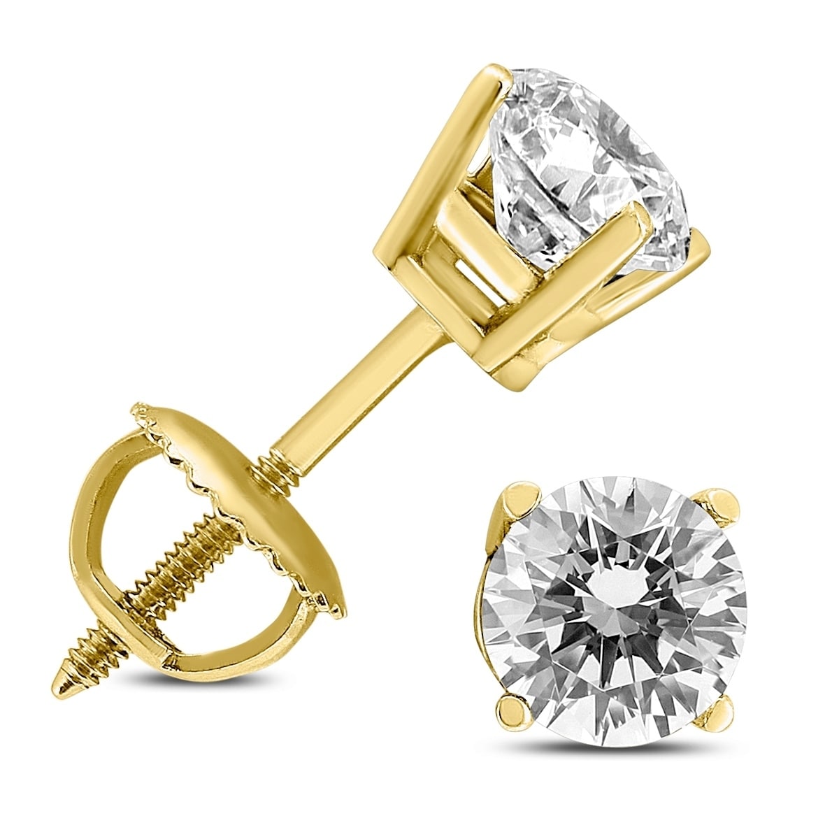14k yellow gold basket created diamond round brilliant screw back stud earrings