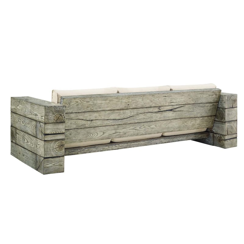 Manteo Rustic Coastal Outdoor Patio Sofa Set with Fire Pit Table