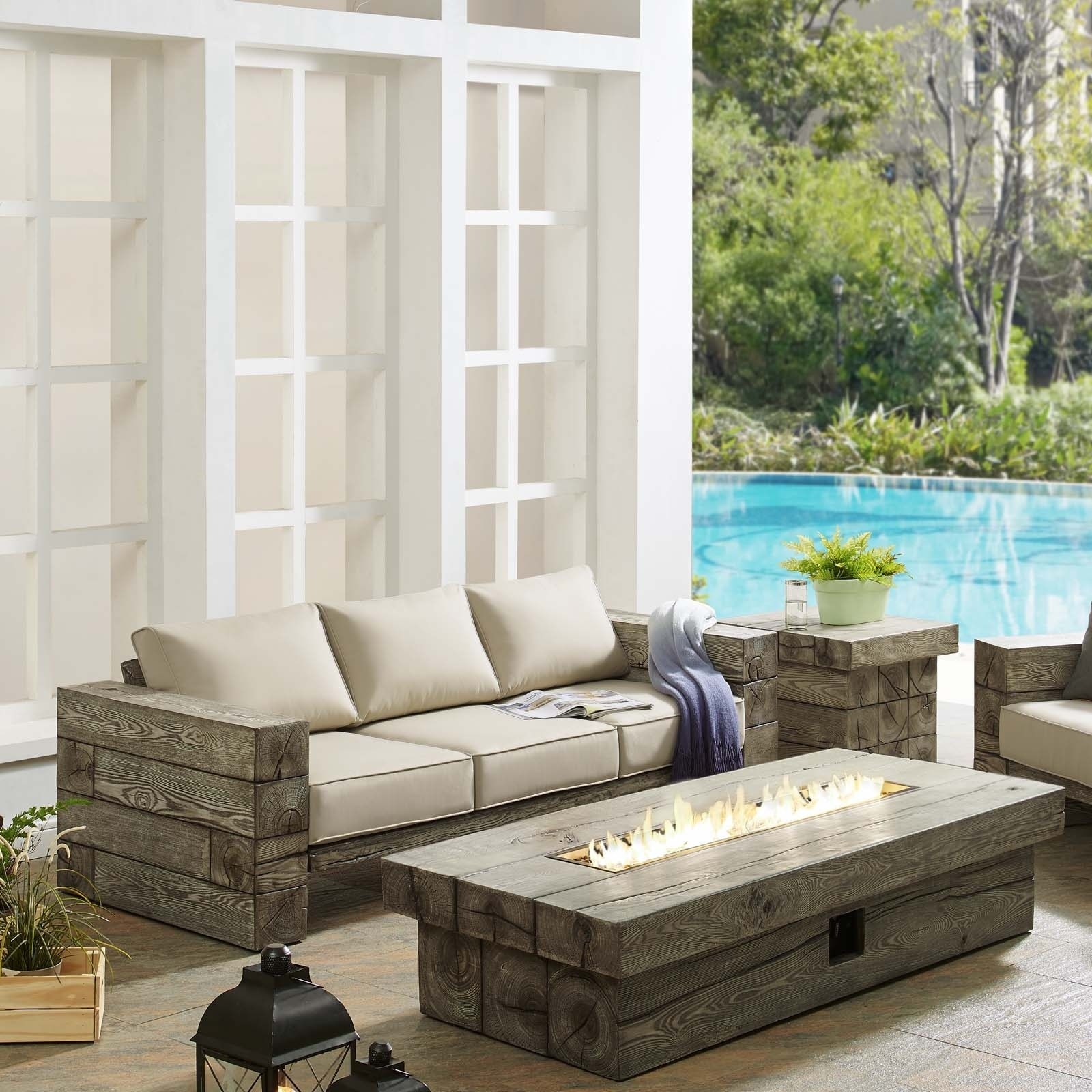 Shop Manteo Rustic Coastal Outdoor Patio Sofa Set With Fire Pit