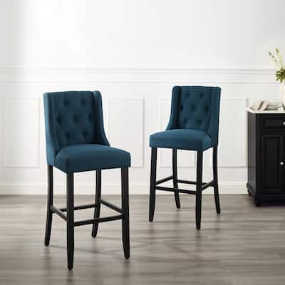 Baronet Bar Stool Upholstered Fabric Set of 2 - N/A