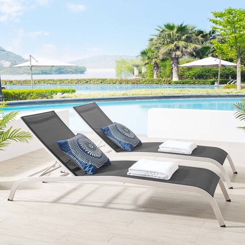 Havenside Home Wendu Outdoor Patio Mesh Chaise Lounge (Set of 2) - Black