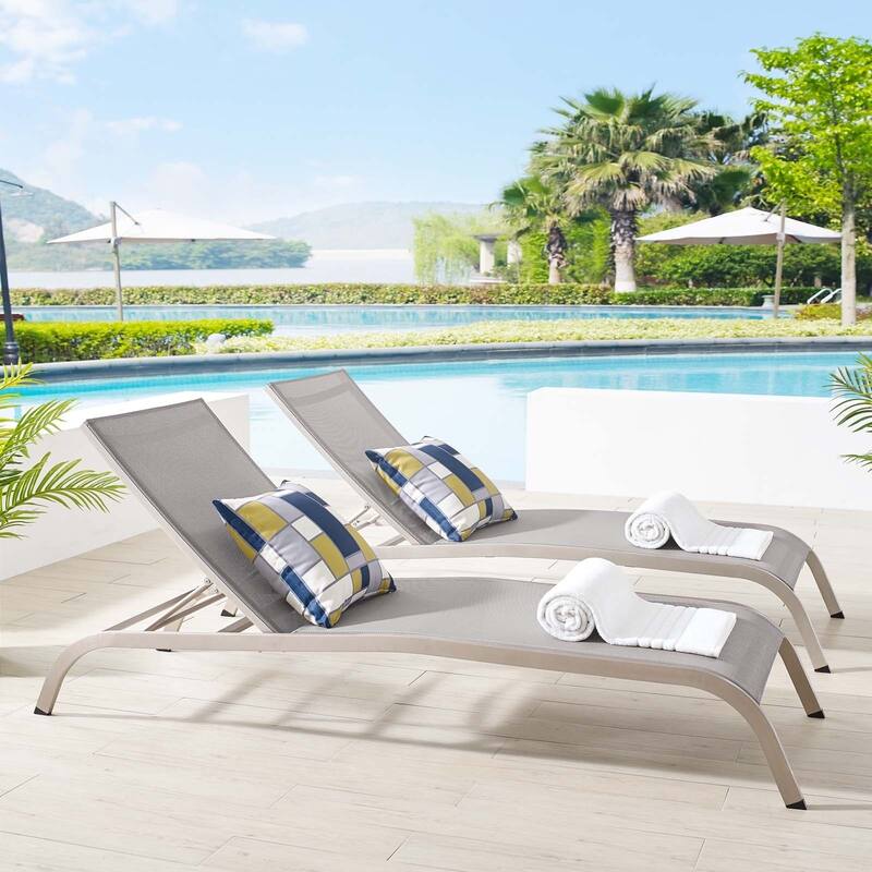 Havenside Home Wendu Outdoor Patio Mesh Chaise Lounge (Set of 2) - Gray