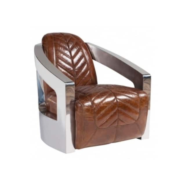 Babar I Lounge chair with genuine leather seating in brown colour ...