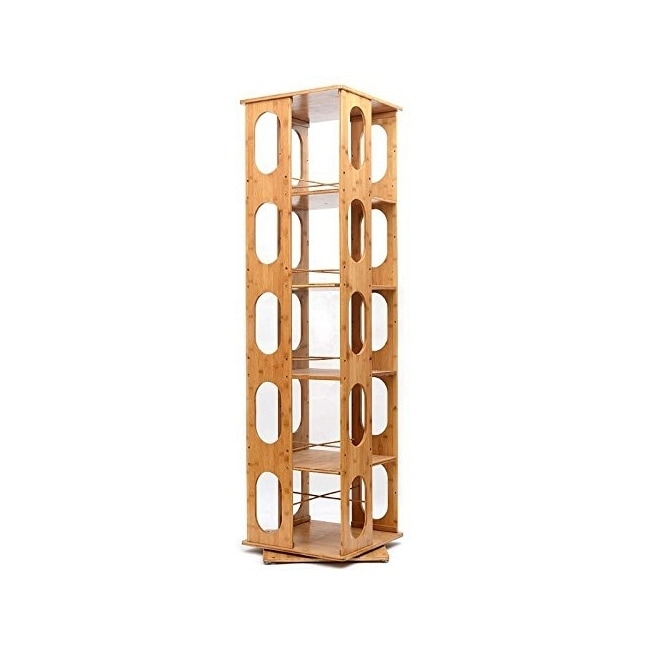 57 5 Bamboo Wood Shelving Bookshelf Revolving Bookcase Bamboo Wood 5 Shelving Bookshelf