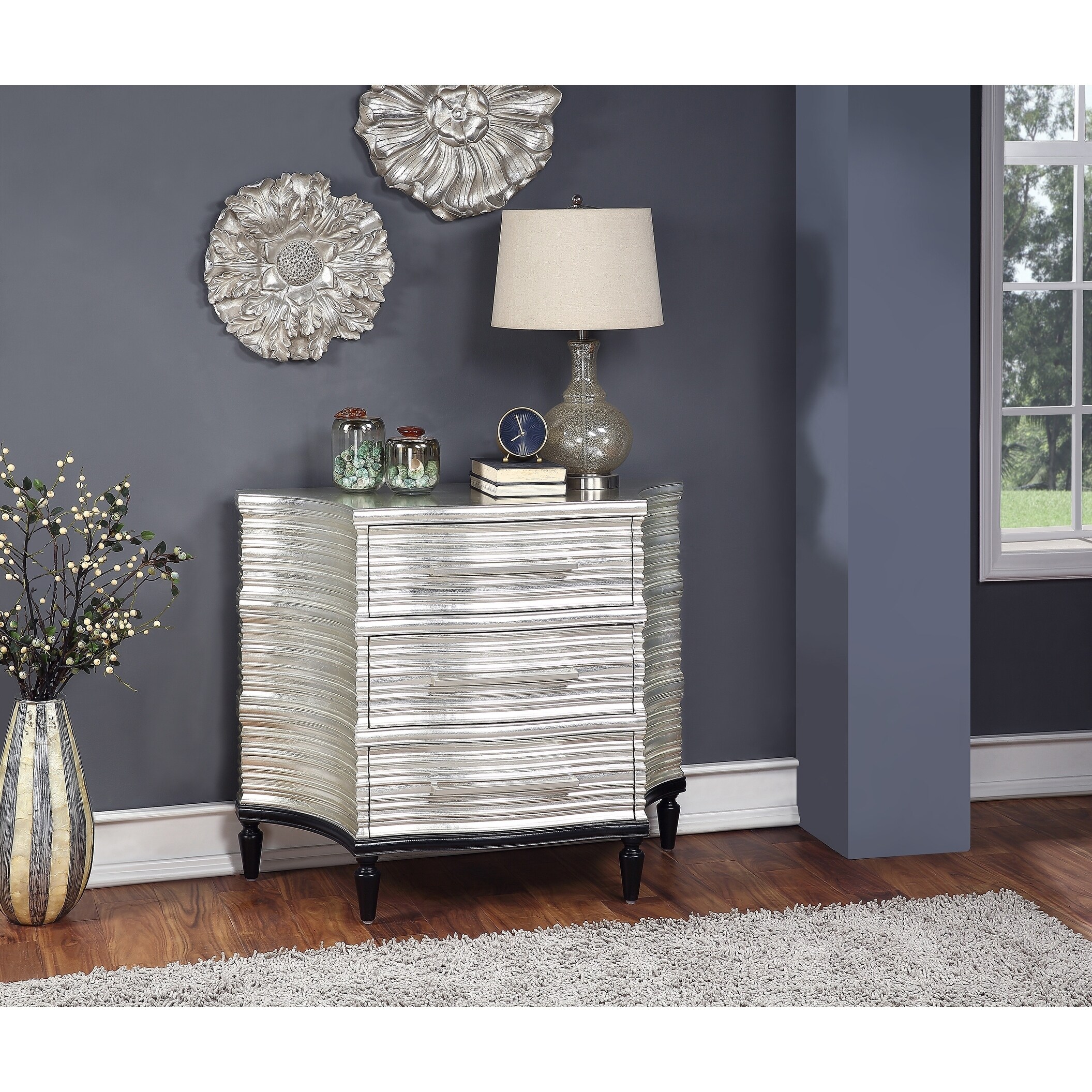 Shop Somette Ridgeway Silver Black Three Drawer Chest Free