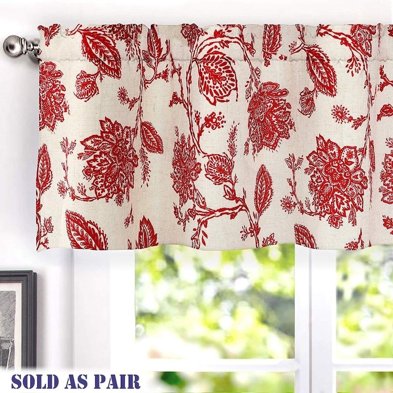 Gracewood Hollow Kapil Floral Blackout Lined Thermal Insulated Window Valance Pair - 50''Width x 18'' Length - Red