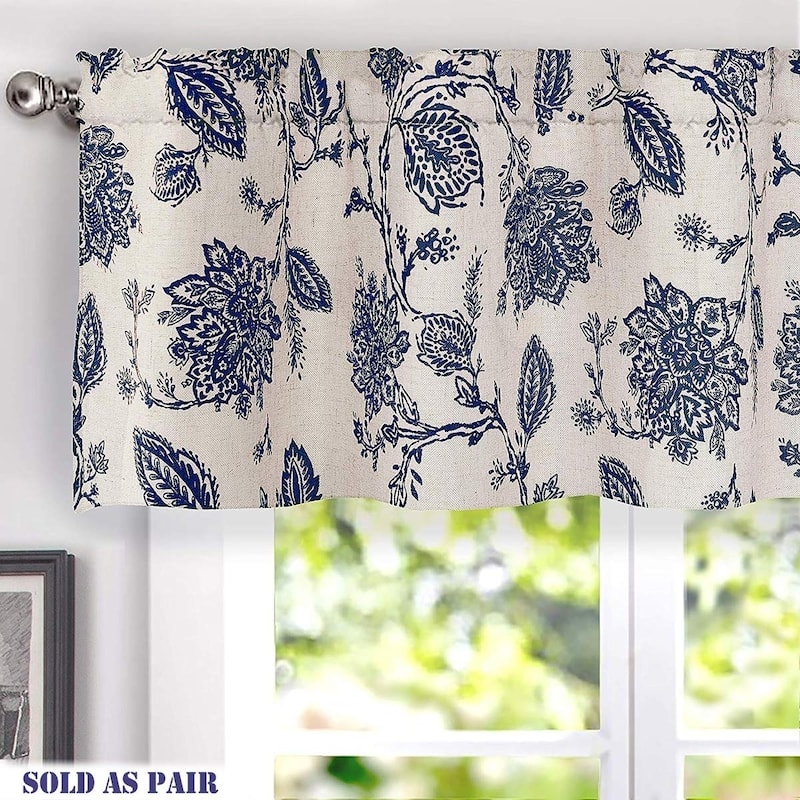 Gracewood Hollow Kapil Floral Blackout Lined Thermal Insulated Window Valance Pair - 50''Width x 18'' Length - Blue