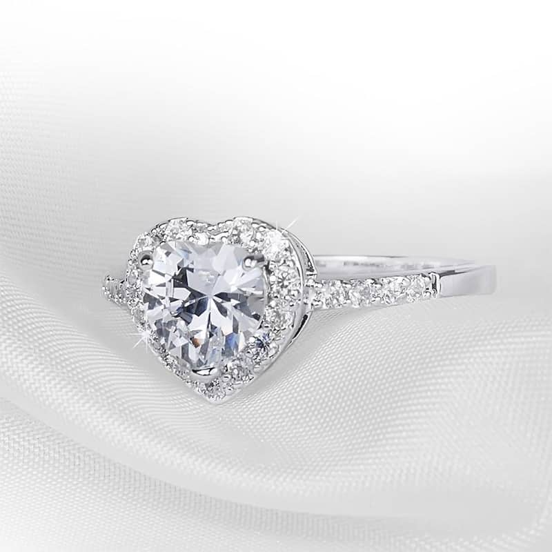 2 Carat Heart Shape Sterling Silver Cubic Zirconia Engagement Ring