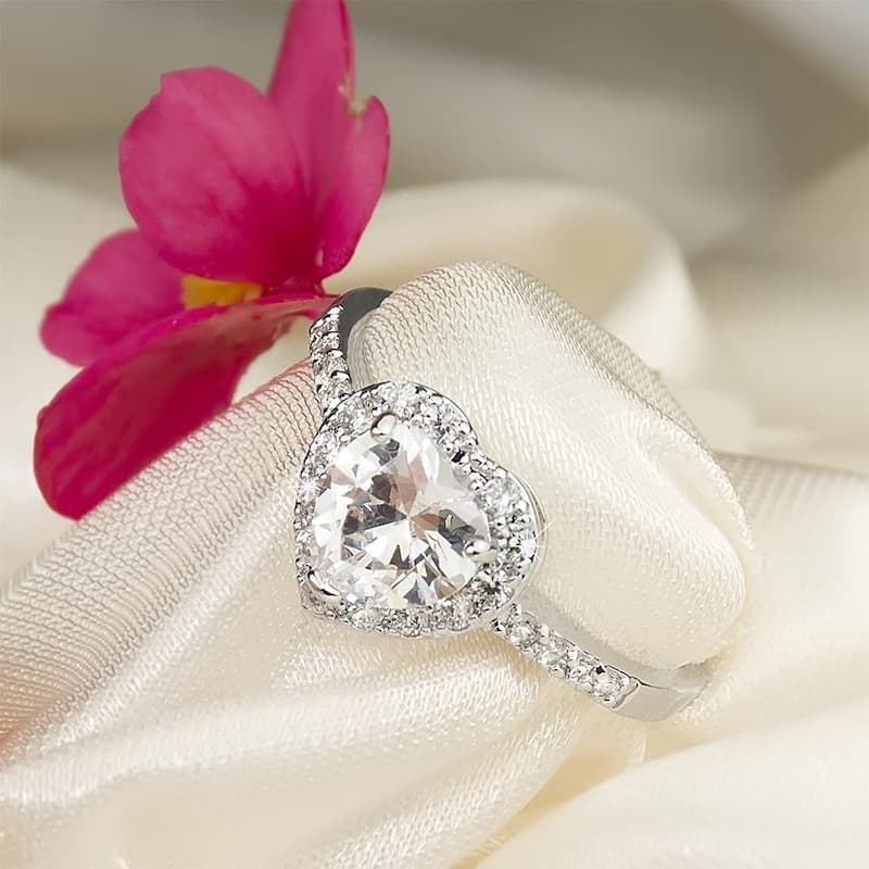 2 Carat Heart Shape Sterling Silver Cubic Zirconia Engagement Ring