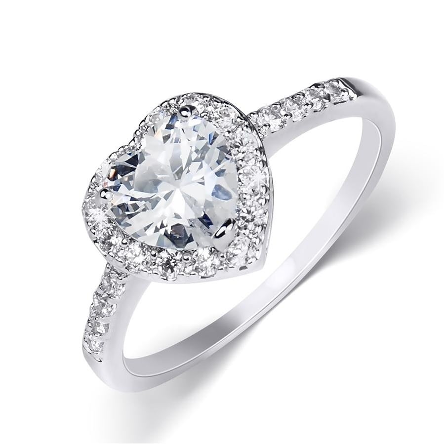 MayaMila 2 Carat Heart Shape Sterling Silver Cubic Zirconia Engagement Ring