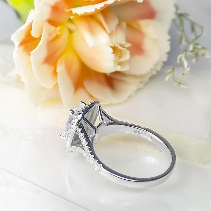 2 Carat Double Halo Bridal Ring Emerald Cut Genuine Sterling Silver