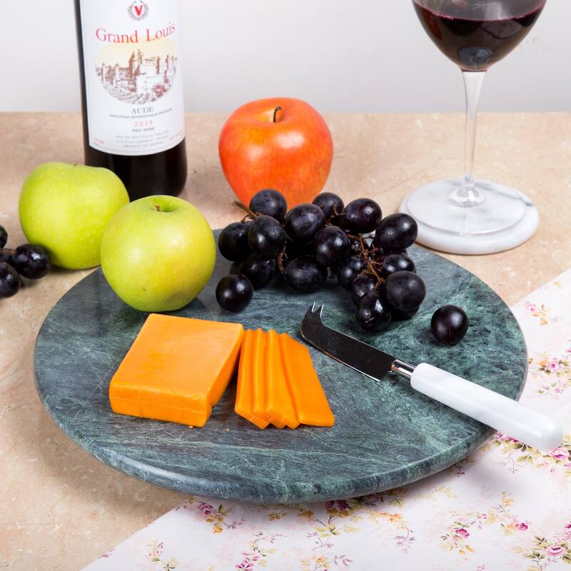 Creative Home Green Marble 12" Round Serving Board, Cheese Dessert Cake Serving Platter