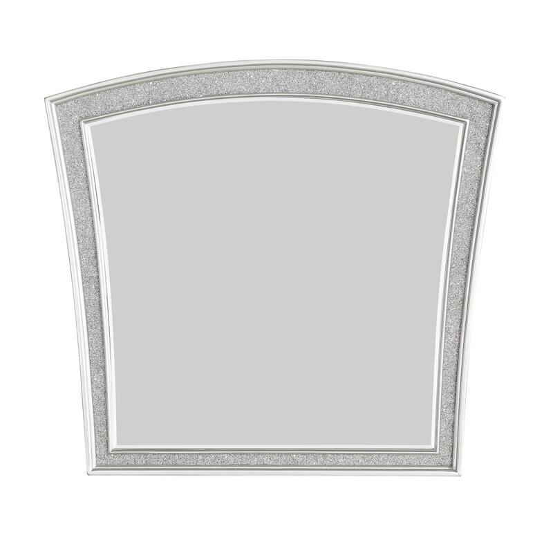 Modern Style Wooden Decorative Mirror with Rhinestone Inlays, Silver