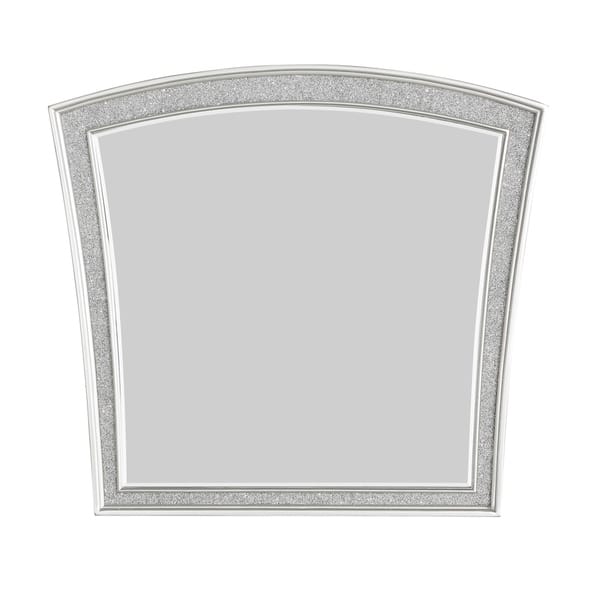 Modern Style Wooden Decorative Mirror with Rhinestone Inlays, Silver - 40 H x 44 W x 2 L Inches