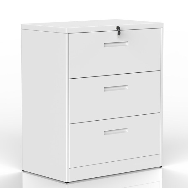 White Lateral File Cabinet Lockable Heavy Duty Metal Two Drawer Lateral File Cabinet