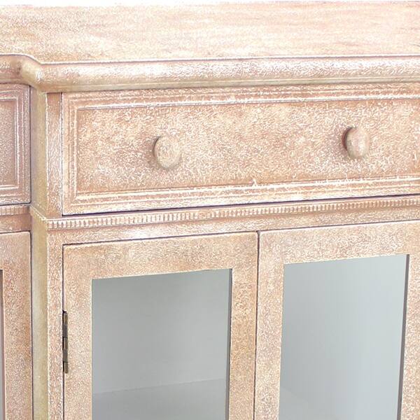 Shop 4 Door Wood And Glass Storage Cabinet With 3 Drawers Beige