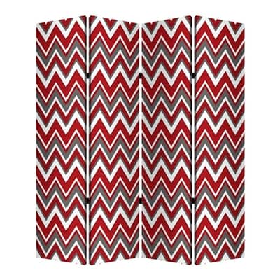 3 Panel Foldable Canvas Screen with Chevron Print, Red and White - 6 x 12