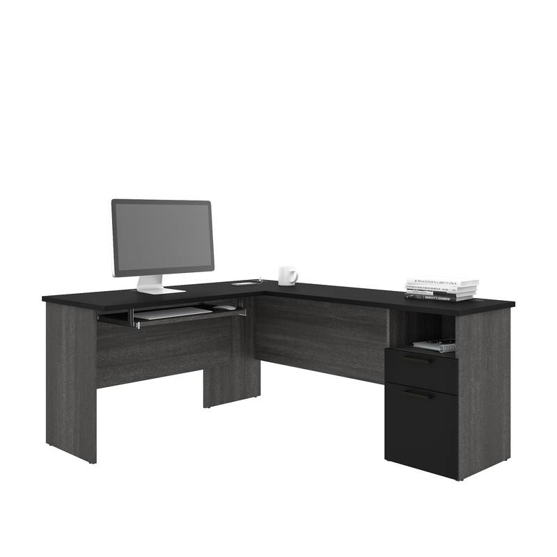 Bestar Norma L-shaped Desk - Black & Bark Gray