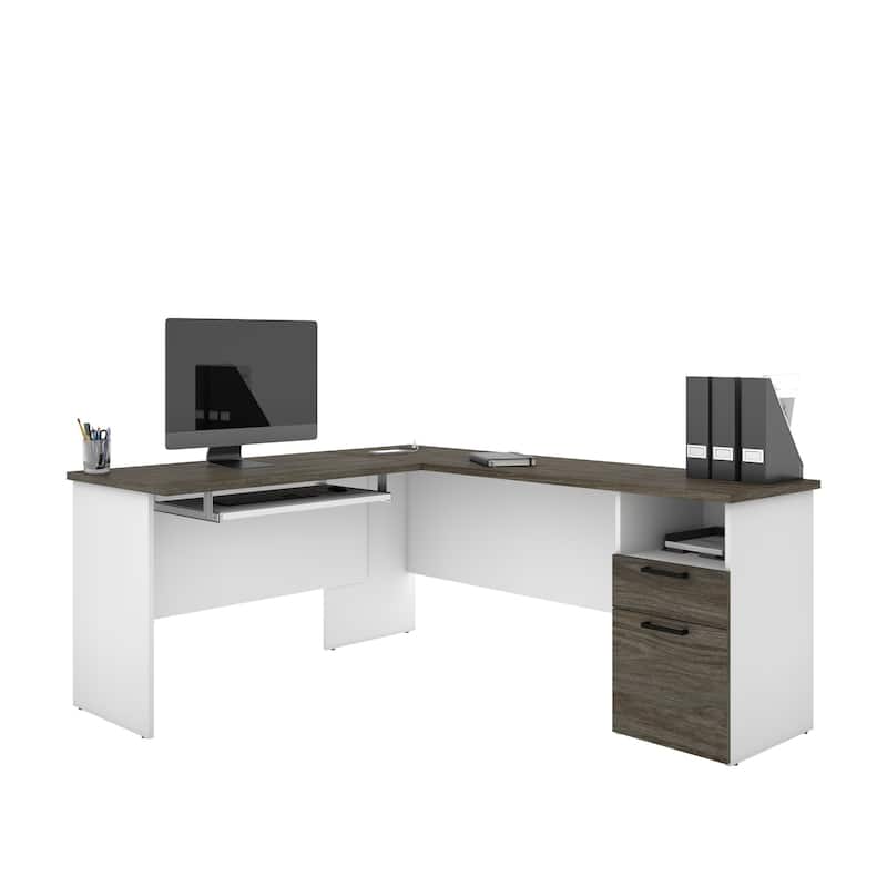 Bestar Norma L-shaped Desk - Walnut Grey & White
