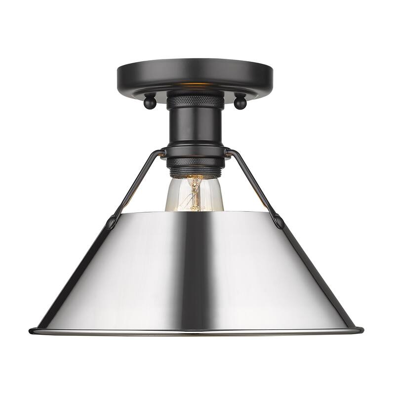 Golden Lighting Orwell 1-light Industrial Flush Mount Ceiling Light - 10 Dia x 8 H - Matte Black with Chrome