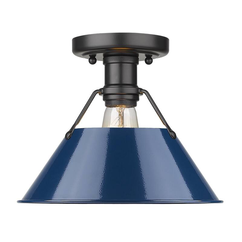 Golden Lighting Orwell 1-light Industrial Flush Mount Ceiling Light - 10 Dia x 8 H - Matte Black with Matte Navy