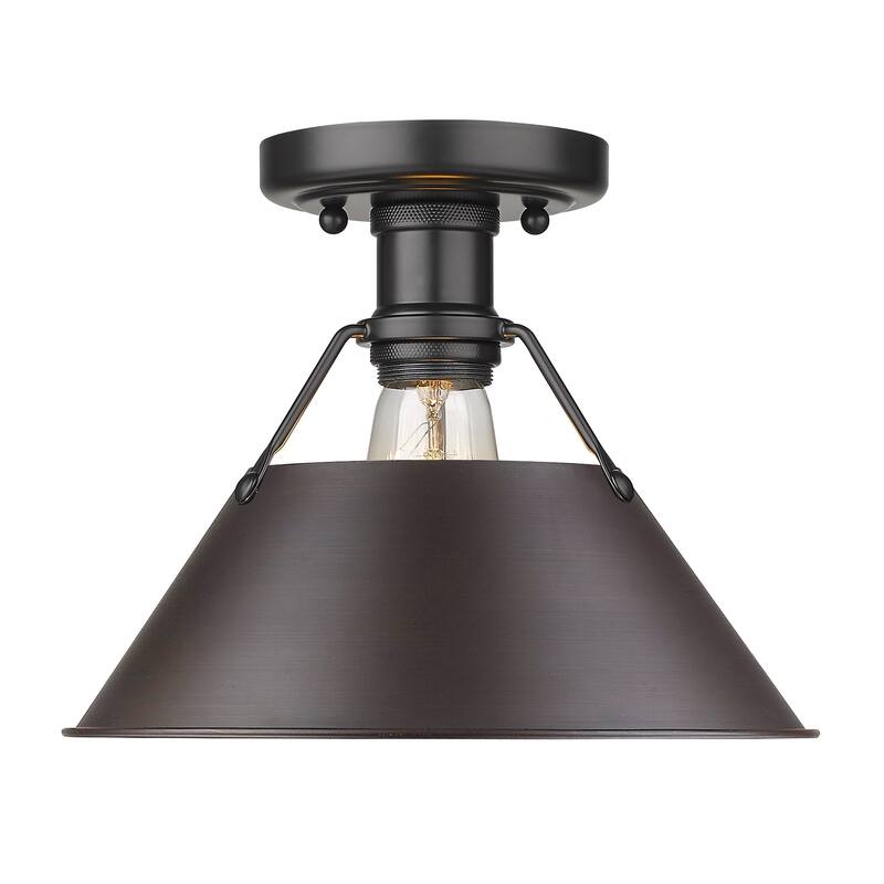 Golden Lighting Orwell 1-light Industrial Flush Mount Ceiling Light - 10 Dia x 8 H - Matte Black with Rubbed Bronze