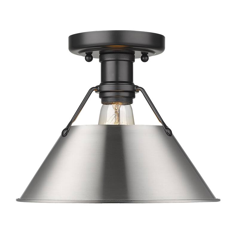 Golden Lighting Orwell 1-light Industrial Flush Mount Ceiling Light - 10 Dia x 8 H - Matte Black with Pewter