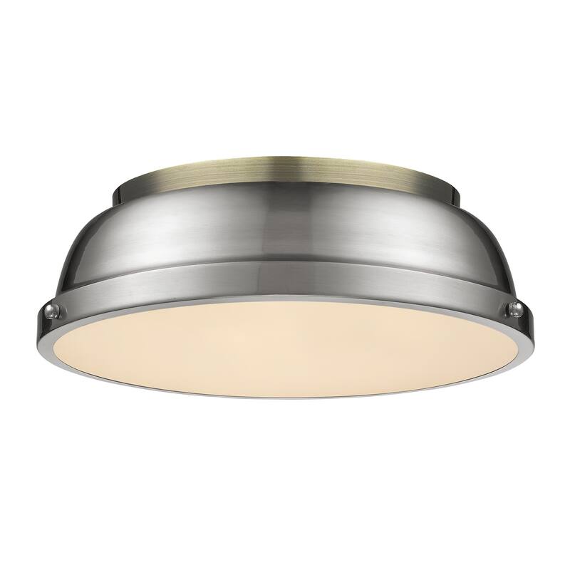 Duncan Flush Mount - 14 Dia x 4.25 H - 14 Dia x 4.25 H - Aged Brass with Pewter
