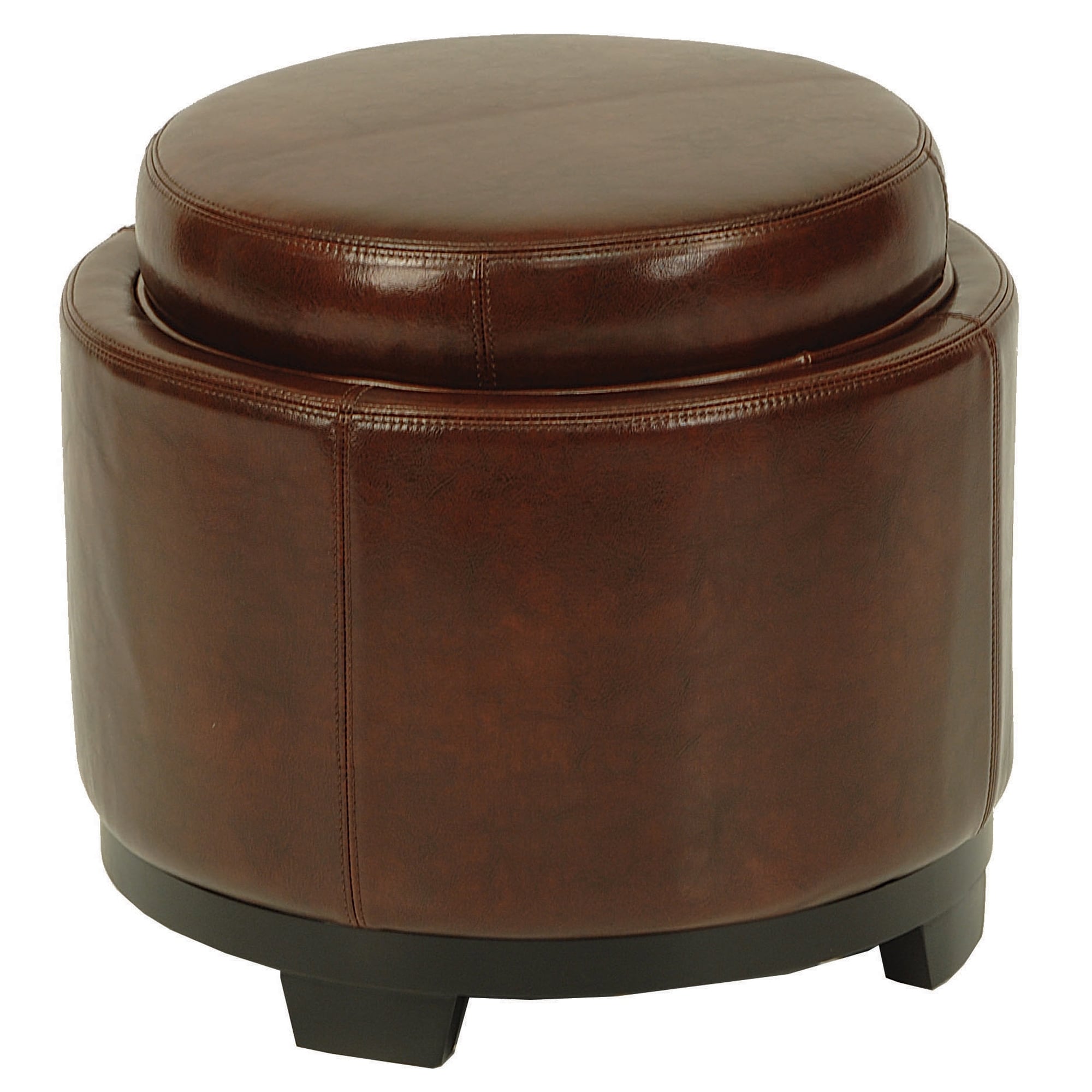 Safavieh Round Brown Cordovan Ottoman With Storage Tray