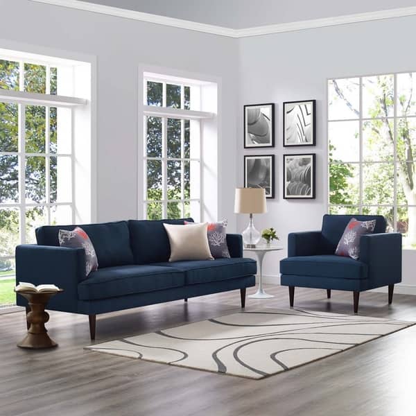 slide 2 of 24, Agile Upholstered Fabric Sofa and Armchair Set Blue