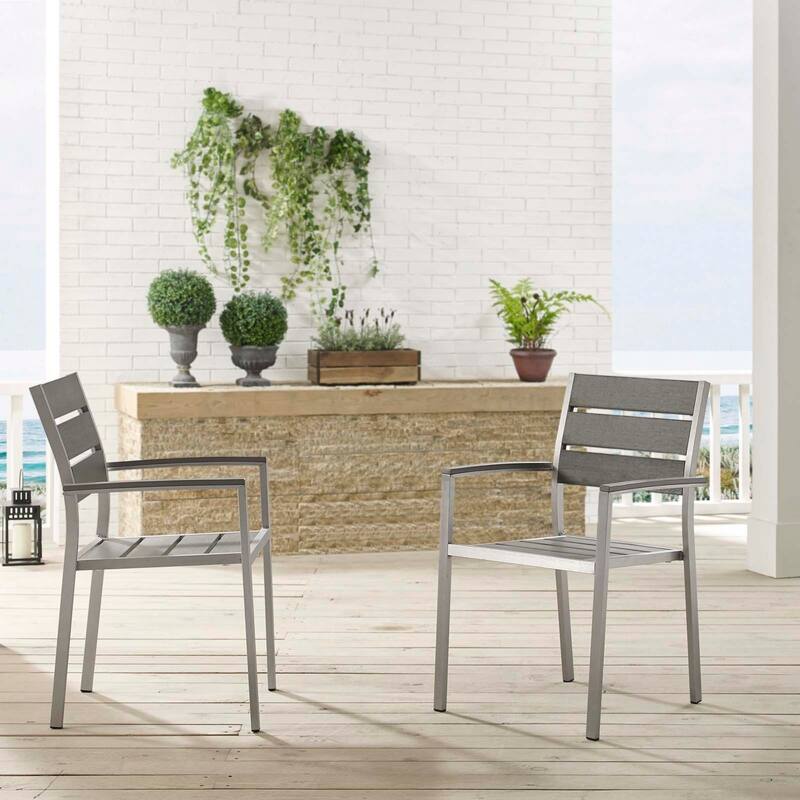 Shore Outdoor Patio Aluminum Dining Armchair Set of 2 - Silver Gray