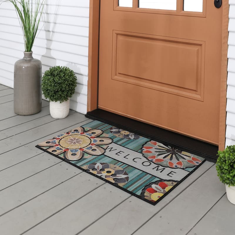 Mohawk Home Floral Welcome All Weather Recycled Rubber Door Mat - 1'6" x 2'6"