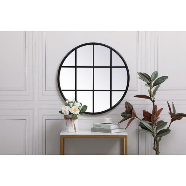 Round Metal Windowpane Mirror